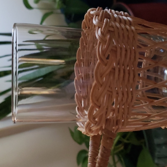 ❤ VINTAGE | Boho Wicker Handled Drinking Glass Holders & Glasses - Set of 2 - Picture 9 of 11